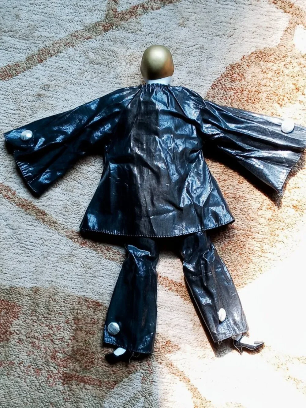 Stunning Vintage Pierrot Porcelain Clown Doll Black Silver Costume Teardrop Face